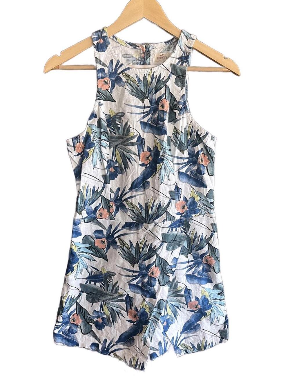 Hollister Skort Romper Size 3 Blue Floral Sleeveless Open Back Summer